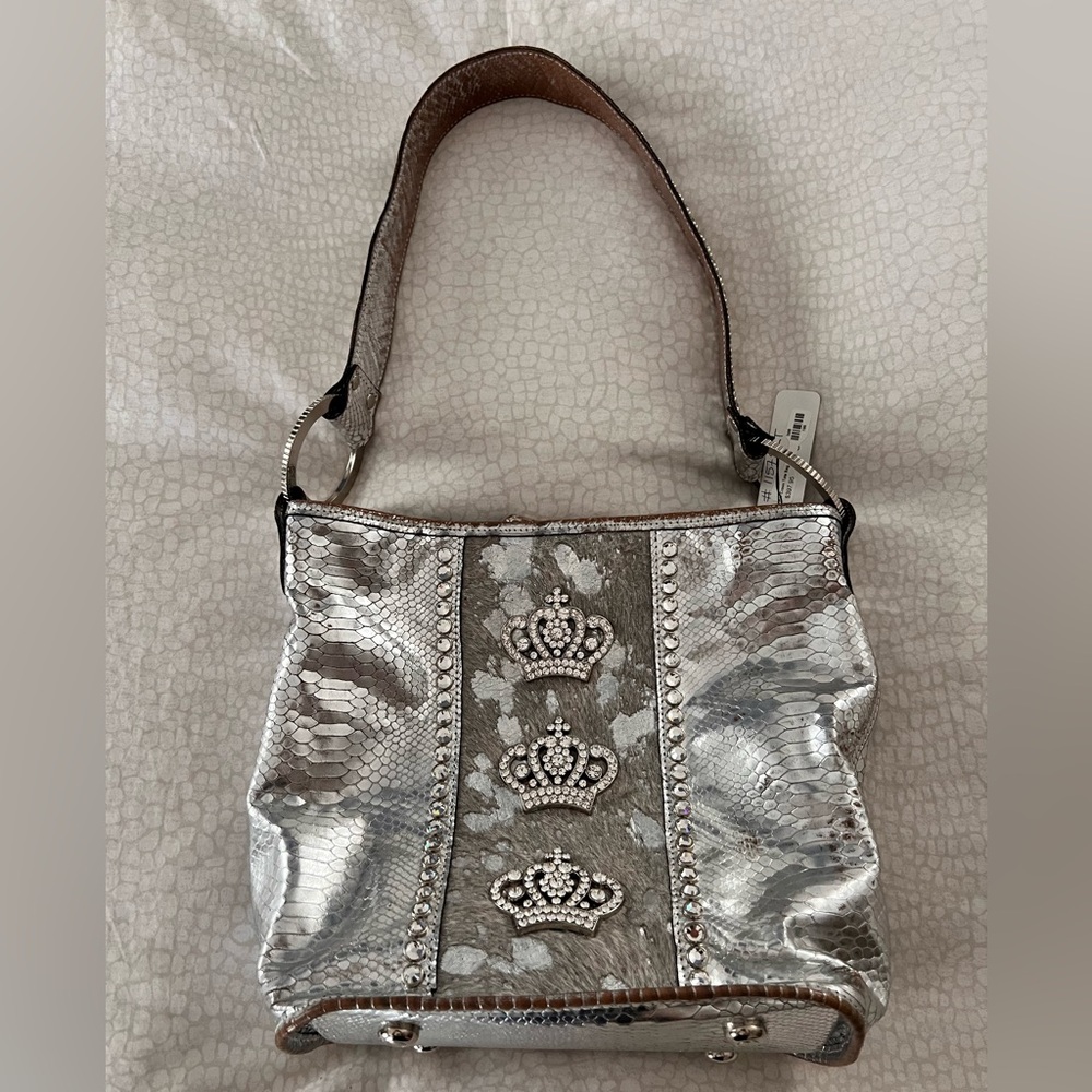 NWT Raviani Tote Bag Snakeskin Rhinestones Crowns Rare Unique Handmade in USA
